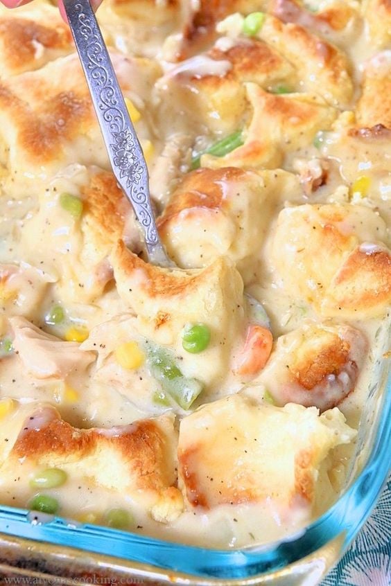 Chicken Pot Pie Casserole with Biscuits - Easy DIY Recipes