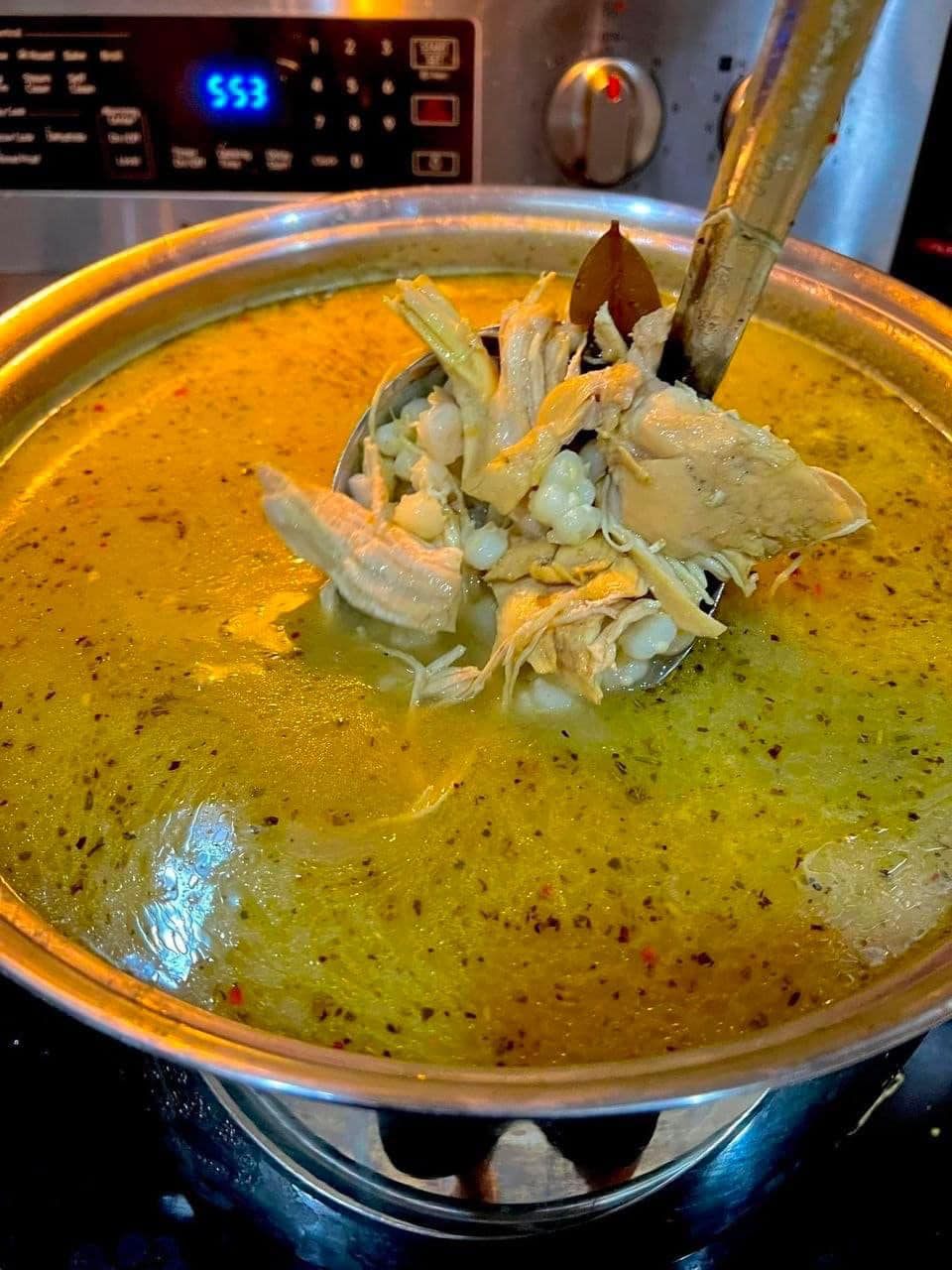 Pozole Verde de Pollo (Green Mexican Hominy and Chicken Soup)