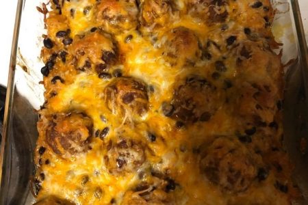 Cheesy Enchilada Meatball Casserole