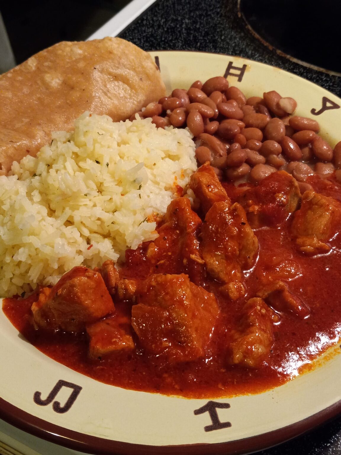 Chile Colorado with Rice & Beans Plate - Easy DIY Recipes