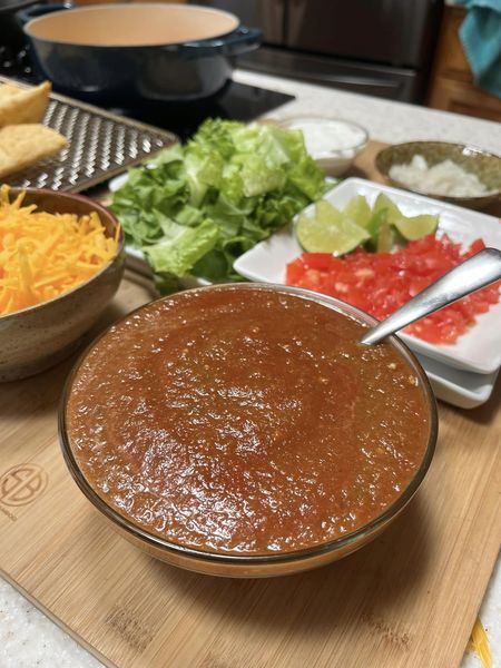 Lots of toppings and a delicious fresh blended salsa