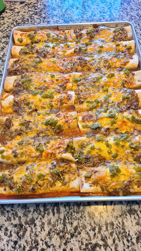 Big Tray Of Homemade Green Chile Pork Enchiladas - Easy Diy Recipes